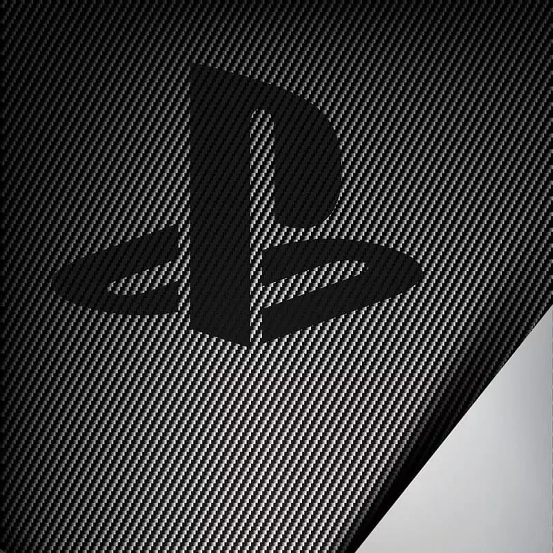 Playstation 5 Logo Black textured background with a stylised PlayStation logo.