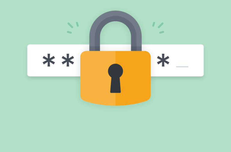 Yellow padlock on a light green background, alongside a password input field.
